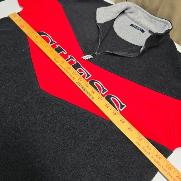 Guess Sweater Mens‎ Medium Black Red Fleece Spellout 1/4 Zip Vintage Y2K - Picture 10 of 13